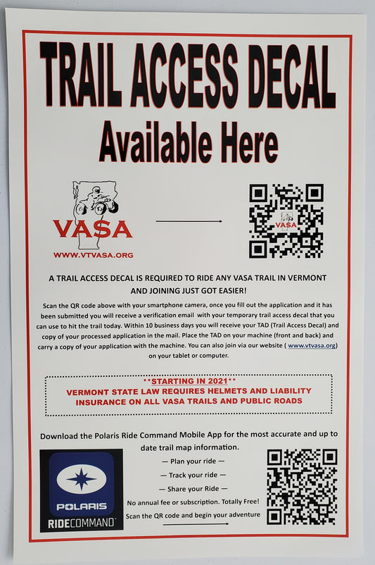 TRAIL ACCESS DECALS Available w/QR Code (12x18)